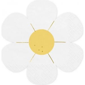 Servietter - Blomst - Hvit/Gul - 12-pakning