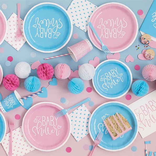 Godteriposer - Babyshower - Bl hjerter - 8-pakning