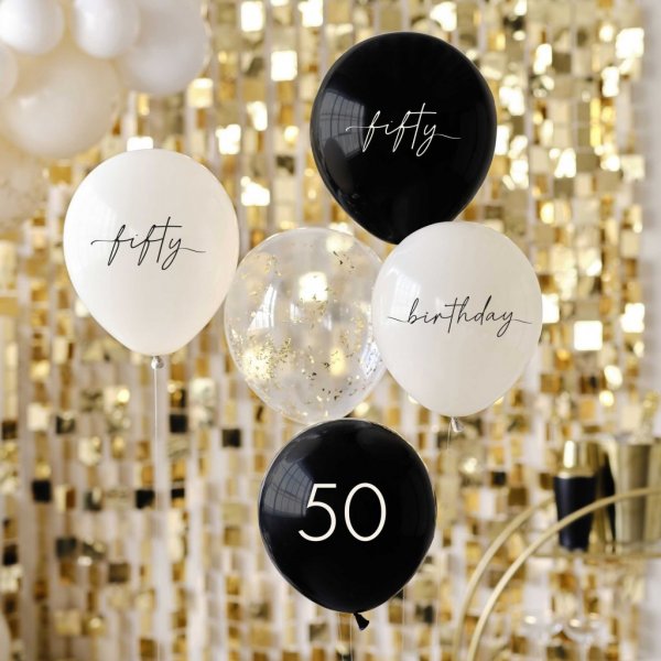 Ballongbukett - 50th Birthday - Svart/Nude