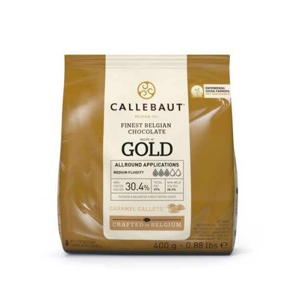 Sjokolade - Hvit sjokolade med karamellgull - Callebaut - 400 g Sjokolade - Hvit sjokolade med karamellgull - Callebaut - 400 g