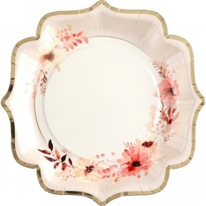Papirtallerkener - Blomsterfarget elfenben - 10-pakning