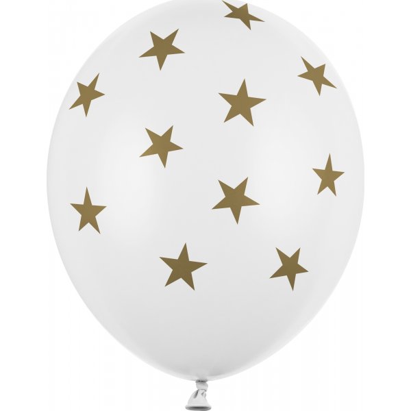 Ballonger - Hvite med gullstjerner - 6 stk Ballonger - Hvite med gullstjerner - 6 stk