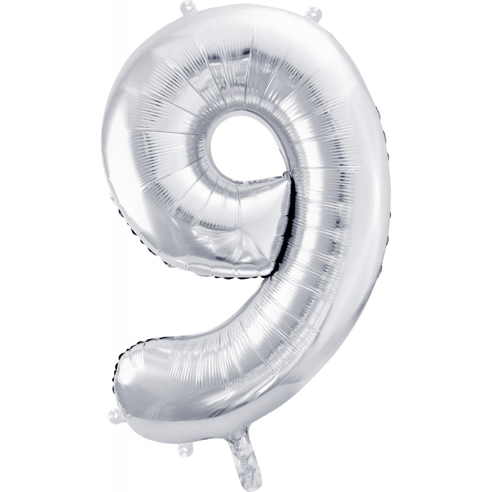 Tallballong – Sølv – 86 cm – Tall: 9 – Tallballonger, Ballonger