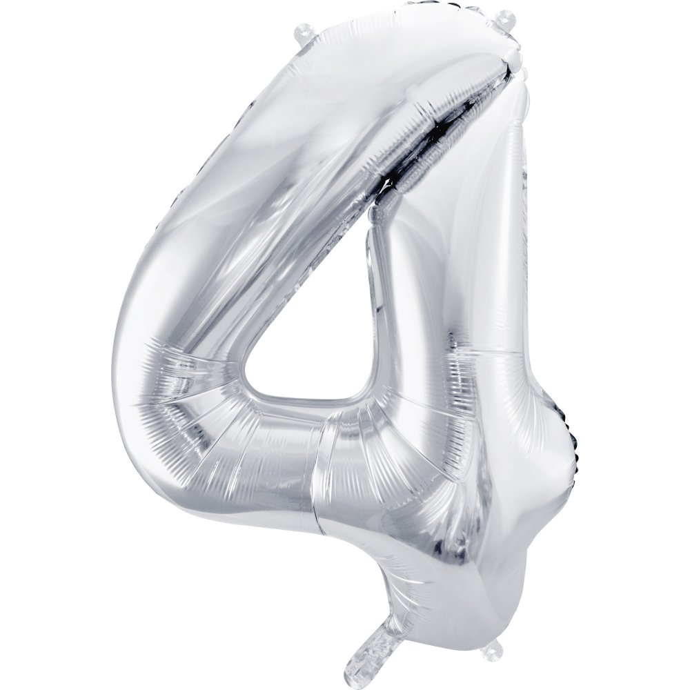 Tallballong - Sølv - 86 cm - Tall: 4 - Tallballonger, Ballonger