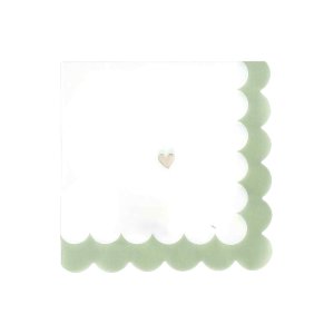 Papirservietter med hjerter - Hvit, gr�gr�nn og gull - 33 cm, 16-pakning