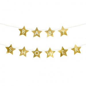 Girlander - Stjerner - Babyshower - Gull