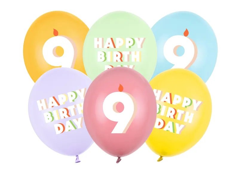 Ballongbukett – 30 cm – Gratulerer med dagen – 6-pakning – Nummer: 9 – Ballongbuketter, Ballonger