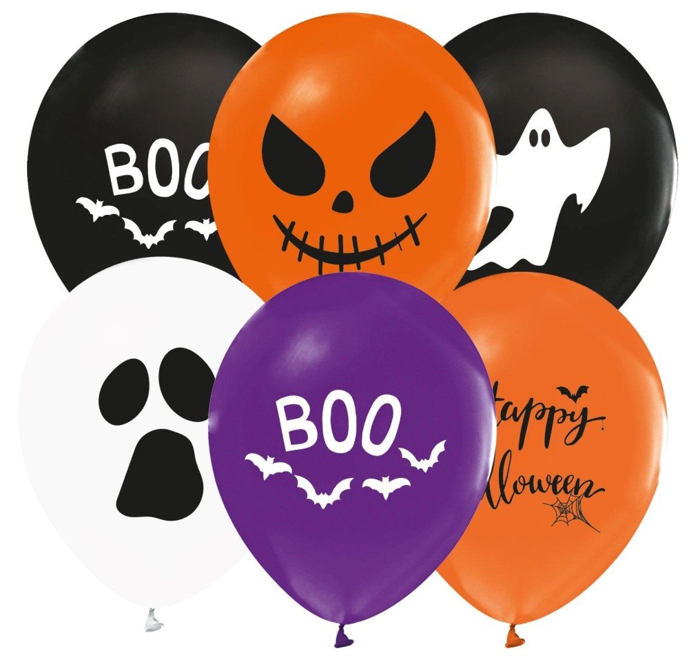 Ballonger – Halloween – Hvit/Svart/Oransje/Lilla – 30 cm – 8-pakning – Ballonger med trykk, Ballonger