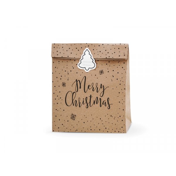 Store poser - Kraft/Prikker - God Jul - 3 stk Store poser - Kraft/Prikker - God Jul - 3 stk