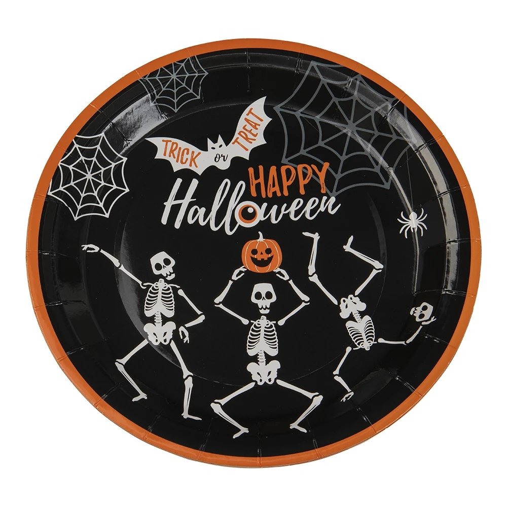 Papptallerkener - Skjelett - 8-pakning - 23 cm - Halloween-borddekking, Halloween