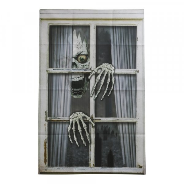 Vindusdekorasjon - Halloween - Hodeskalle og hender - 120x80cm