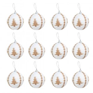 Julekuler - 12-pakning - Gran - Hvit/Jutevevd Julekuler - 12-pakning - Gran - Hvit/Jutevevd