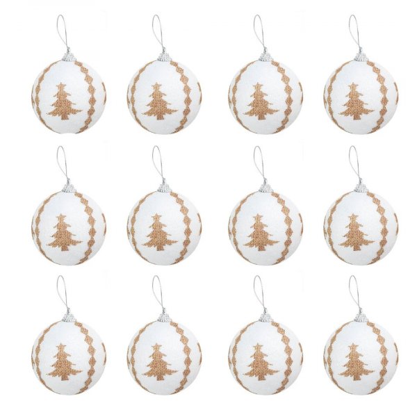 Julekuler - 12-pakning - Gran - Hvit/Jutevevd Julekuler - 12-pakning - Gran - Hvit/Jutevevd