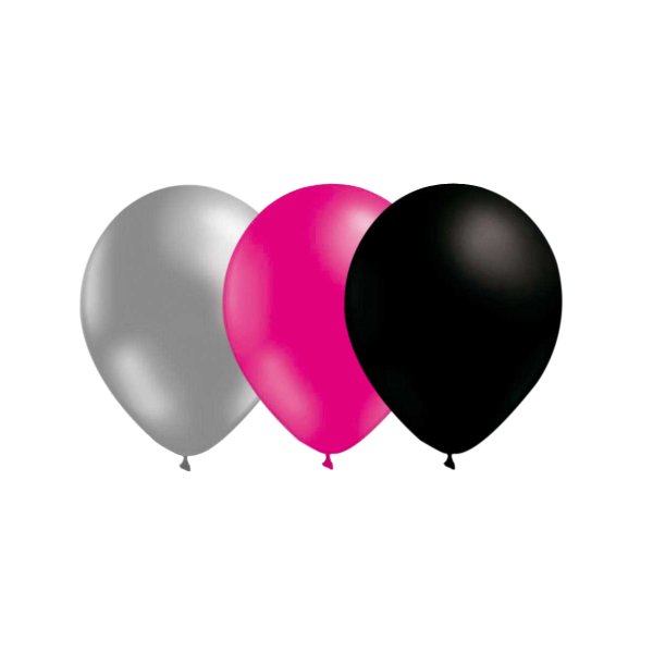 Ballonger - Mix - S�lv/Magenta/Svart - 15-pakning