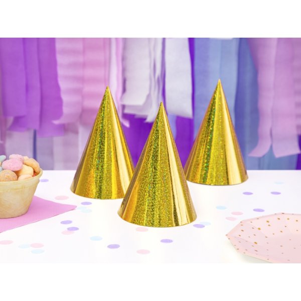 Festhatter - Holografiske - Gull - 6-pakning