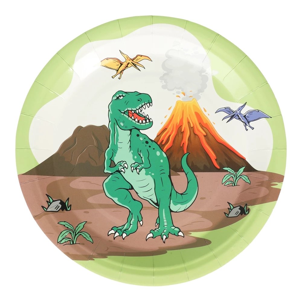 Papptallerkener - Dinosaur - 8-pakning - 23 cm - Papirtallerkener til fester