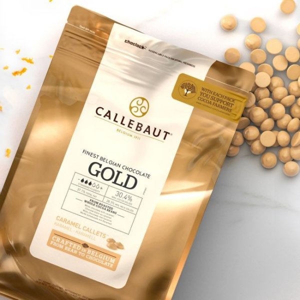 Sjokolade - Hvit sjokolade med karamellgull - Callebaut - 400 g Sjokolade - Hvit sjokolade med karamellgull - Callebaut - 400 g
