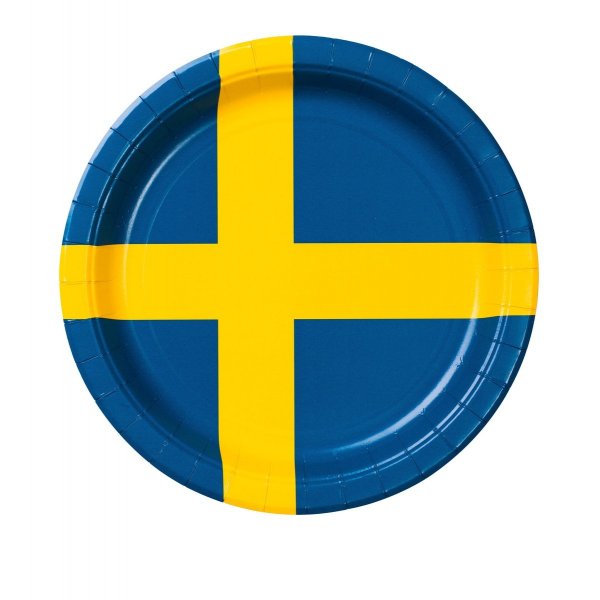 Papptallerken - svensk flagg - 8 stk Papptallerken - svensk flagg - 8 stk