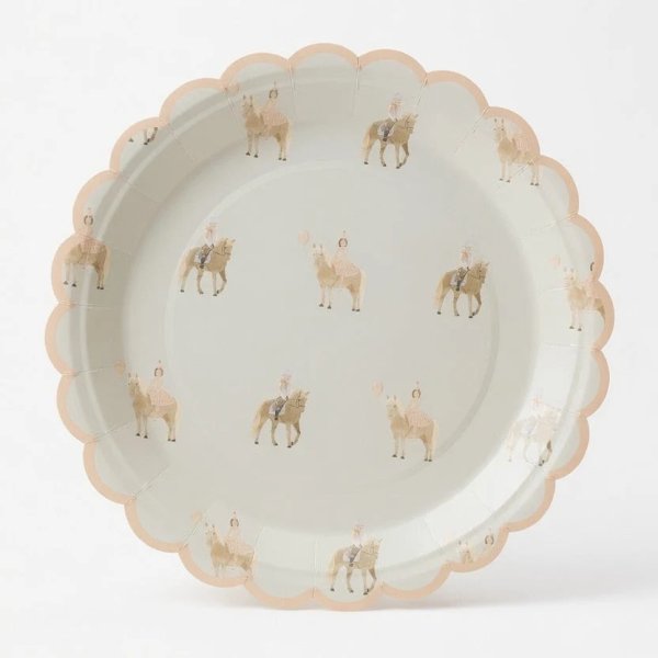 Papptallerkener - Jente p� hest - 22 cm - Lavendelbl� - 8-pakning