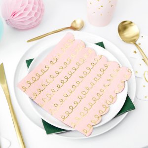 Servietter - Swirls - Rosa/Gull - 20-pakning