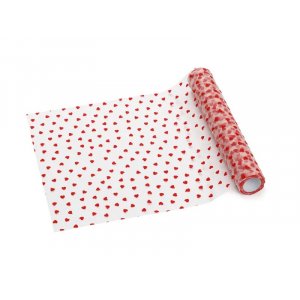 Bordløper - Hvit med røde hjerter - 0,36 cm x 9 m Bordløper - Hvit med røde hjerter - 0,36 cm x 9 m