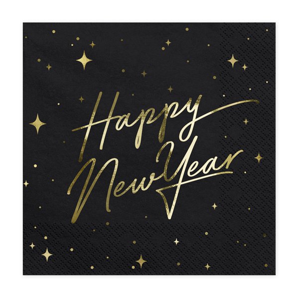 Servietter - Godt nyttår - Svart/Gull - 20-pakning Servietter - Godt nyttår - Svart/Gull - 20-pakning