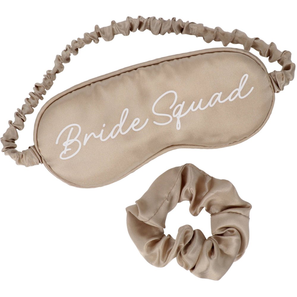Sovemaske med schrunchie – Bride Squad – Champagne – Utdrikningslag