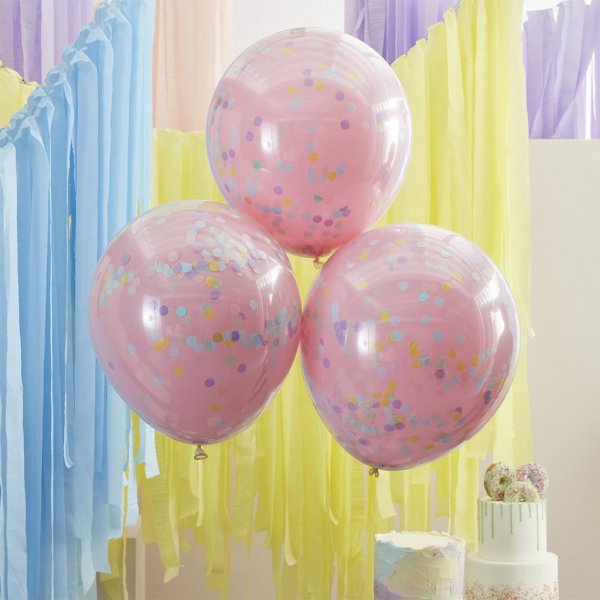Store konfettiballonger - dobbeltlagde - rosa/pastell - 3-pakning