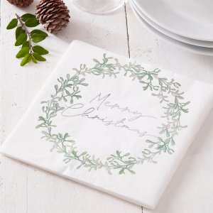 Servietter - Misteltekrans - God Jul - 16-pakning Servietter - Misteltekrans - God Jul - 16-pakning