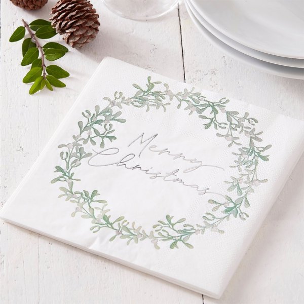 Servietter - Misteltekrans - God Jul - 16-pakning Servietter - Misteltekrans - God Jul - 16-pakning