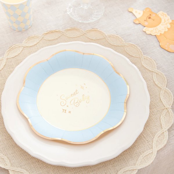 Papptallerkener - Sweet Baby - Bl�/Gull - 6-pakning
