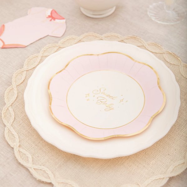 Papptallerkener - Sweet Baby - Rosa/Gull - 6-pakning