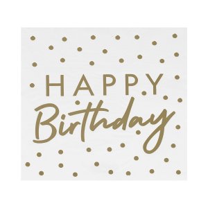 Servietter - Gratulerer med dagen - Gullprikker - 16-pakning