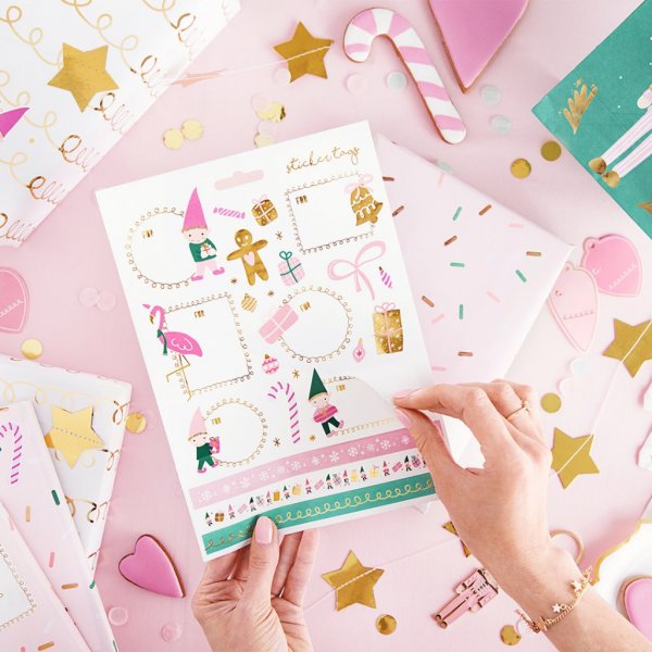 Julegaveetiketter - Gnomer - Rosa/Mint/Gull Julegaveetiketter - Gnomer - Rosa/Mint/Gull