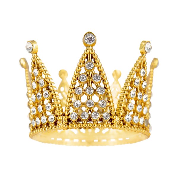 Kaketopper - Krone - Gull med slvkrystaller - 7 cm