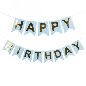 Vimpel - Gratulerer med dagen - Bl/Gull