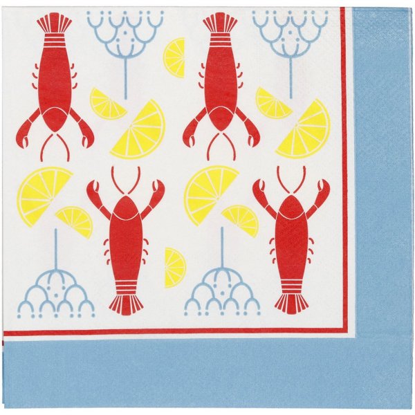 Servietter - Kreps - Lysebl/Rd - 20-pakning