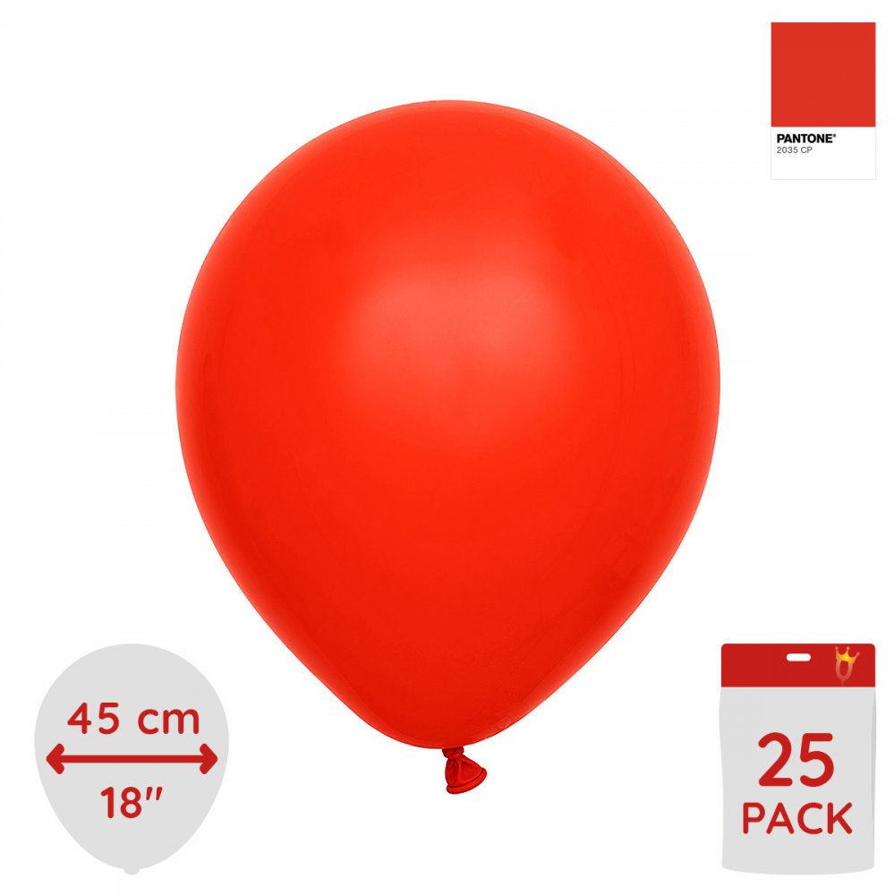 Ballonger ensfargede - Premium 45 cm - Rød - 25-pakning - Kjempeballonger, Ballonger