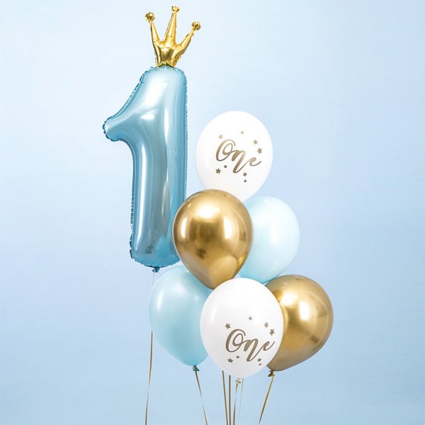 Ballongbukett - EN - Lysebl/Gull - 6-pakning