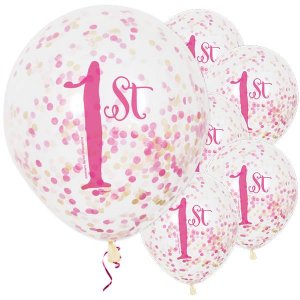 Konfettiballonger - 1-rsdag - Rosa - 6-pakning