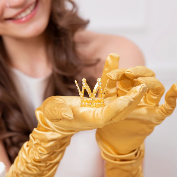 Kaketopper - Liten - Krone - Gull med s�lvkrystaller - 3 cm