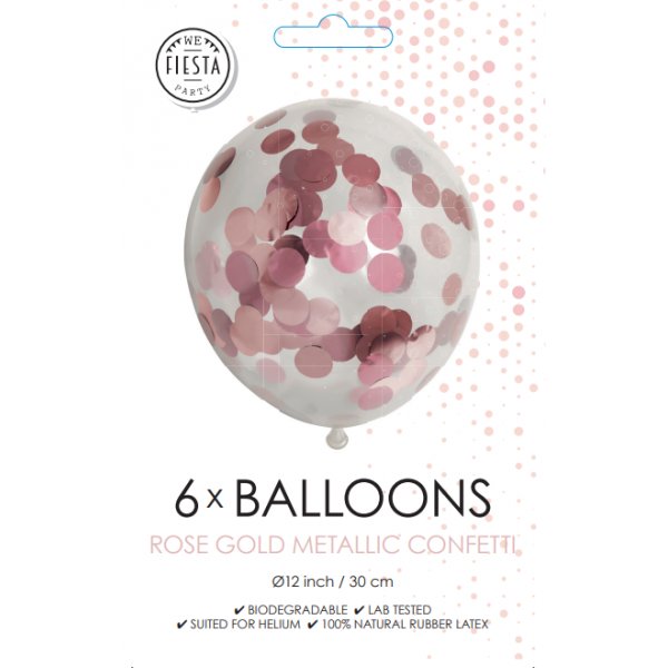 Konfettiballonger - Metallisk roségull - 6-pakning Konfettiballonger - Metallisk roségull - 6-pakning