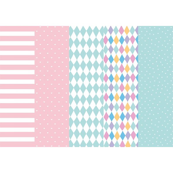 Gavepapir - Rosa/mint - 5 ark, 5 m