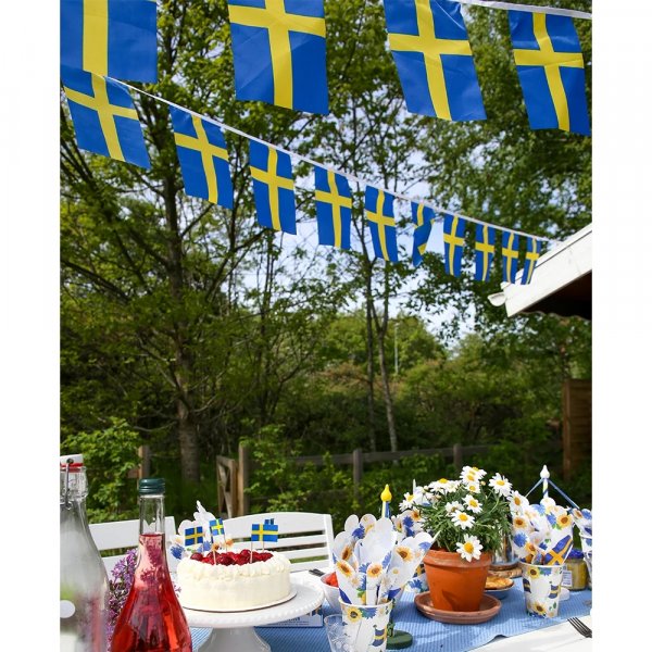 Flagggirlander - Sverige - Stoff - 6 meter Flagggirlander - Sverige - Stoff - 6 meter