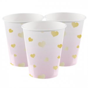 Papirkopper - 1-�rsdag - Rosa/Gullhjerter - 8-pakning
