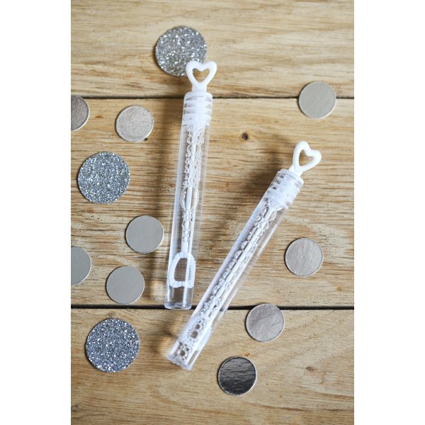 Bryllupsbobler - Hjertestav - 48-pakning - Hvit