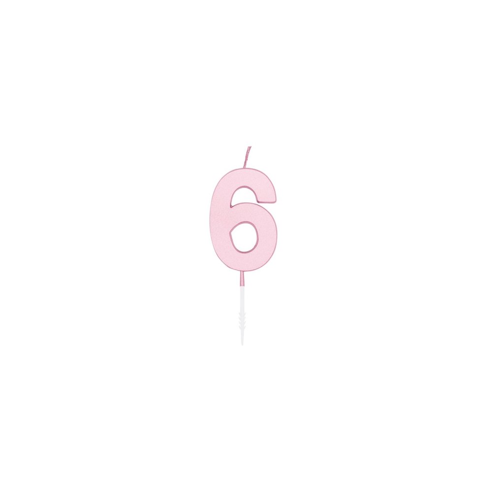 Kakelys - Pastellrosa - 4,5 cm - Nummer 6 - Kakelys, Kakepynt til fester