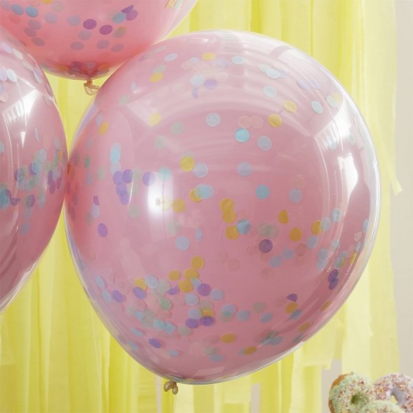 Store konfettiballonger - dobbeltlagde - rosa/pastell - 3-pakning