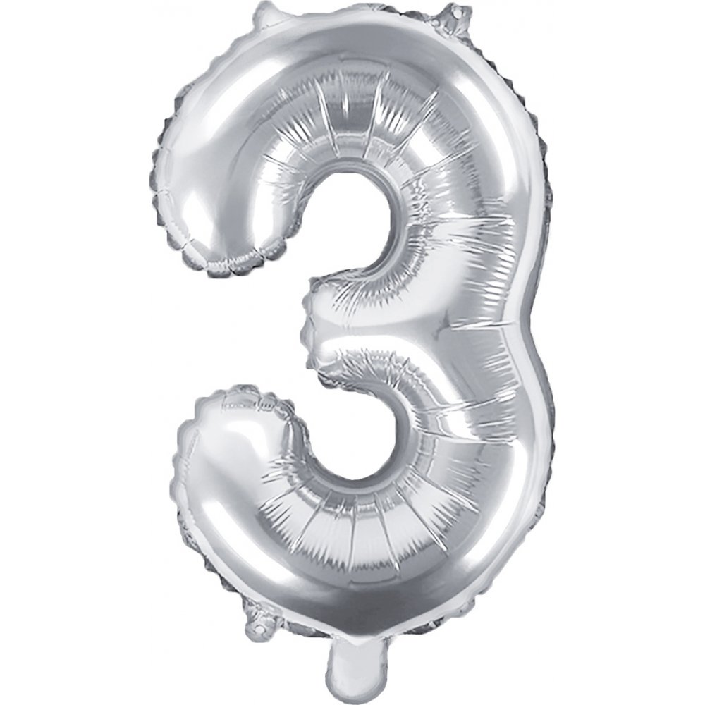 Tallballong – Sølv – 35 cm – Tall: 3 – Tallballonger, Ballonger