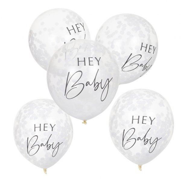 Konfettiballonger - Hey Baby - Botanical Baby - 5-pakning